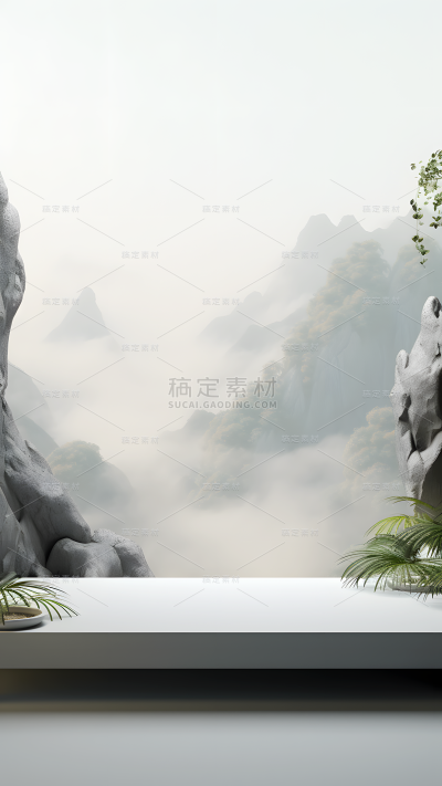 通用电商传统中国风中式自然山树场景背景