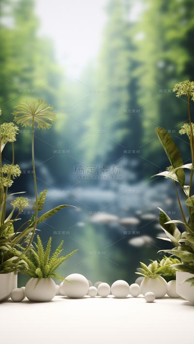 通用电商简约风绿植植物静态场景背景