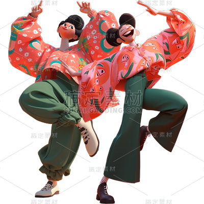 通用3D时尚感卡通感插画狂欢人物贴纸