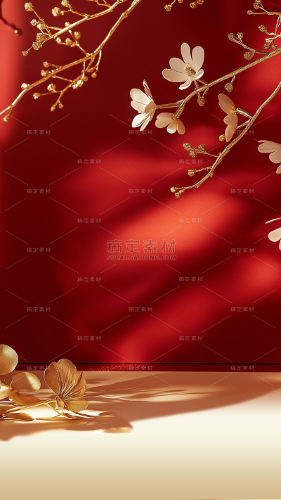 年货节奢华金色生肖树枝簪花背景