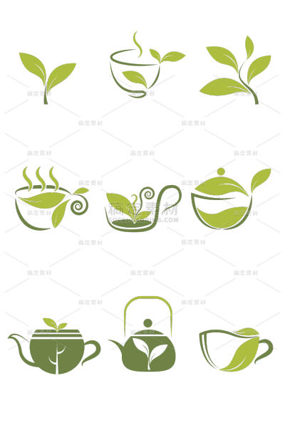 植物通用绿色矢量茶叶图标元素素材组合合集