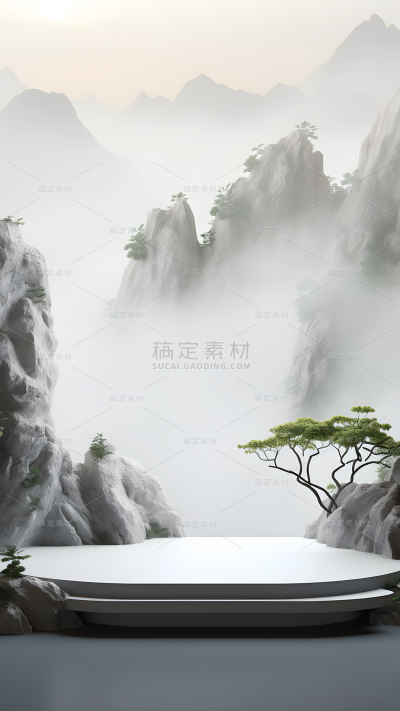 通用电商传统中国风中式自然山树场景背景