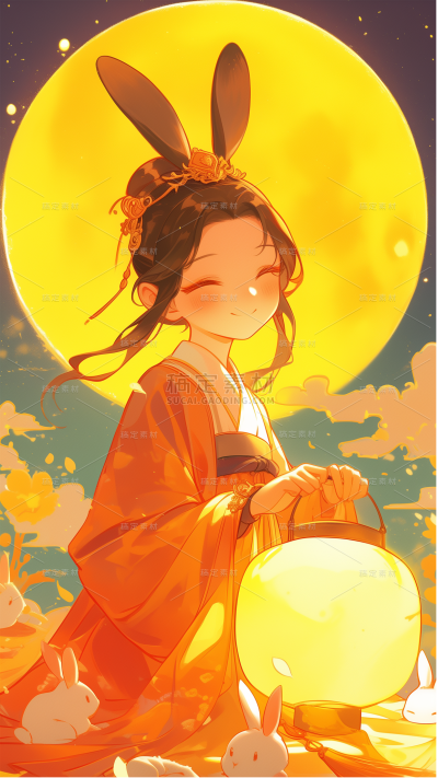 中秋节系列漫画感嫦娥月亮通用背景素材