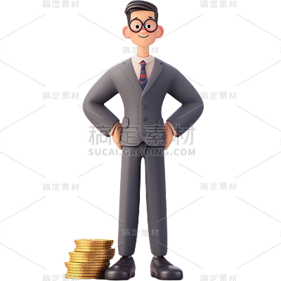 通用软3D立体银行保险销售金融人物贴纸