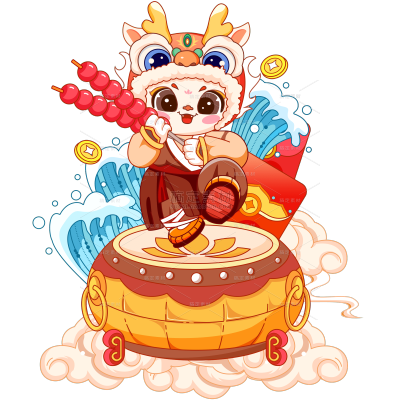 春节通用红色中国风国潮动漫风卡通感插画龙