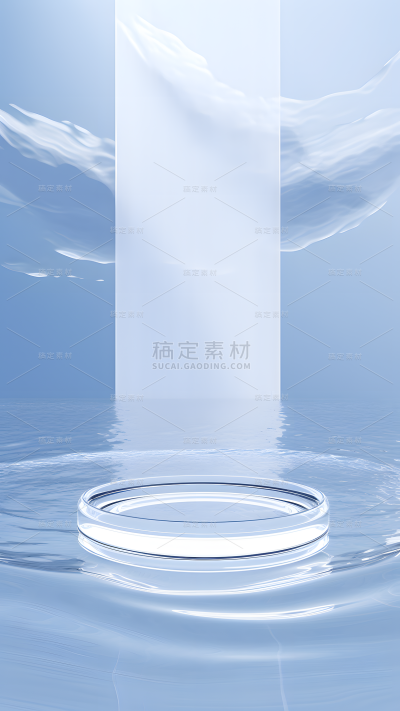 通用电商简约风纯色蓝色水面展台场景背景