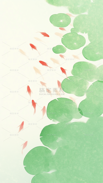 夏日中国风-荷塘锦鲤水墨晕染淡彩背景图片
