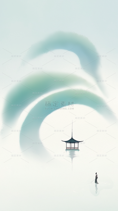 夏日中国风-水墨晕染写意留白山水背景图片