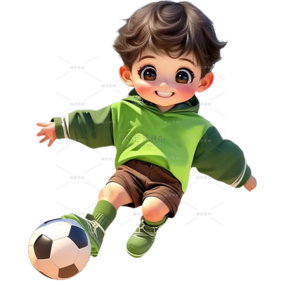 健身系列皮克斯3D小孩踢足球元素
