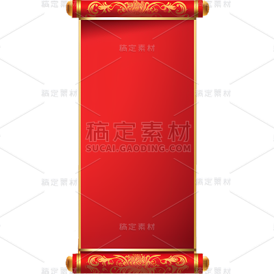 中国风通用红色中式竖版卷轴元素素材