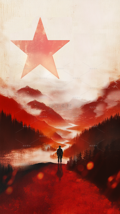 建党肌理感渐变人物剪影五角星背景