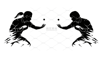 常规内容-人物系列黑色剪影女士乒乓球对战运动元素