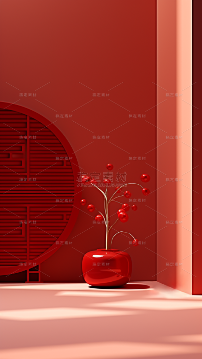 通用电商促销3D立体中国风中式室内光感场景背景图片素材