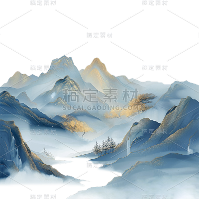 中国风通用蓝色国潮山水元素素材