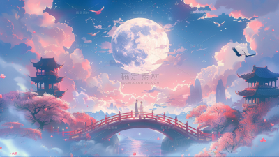 七夕情人节系列鹊桥场景通用背景素材