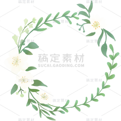 通用边框圆形鲜花绿色植物贴纸元素素材