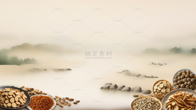 医疗系列写实中药材+水墨画背景