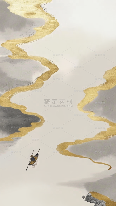 通用中国风鎏金极简山水背景素材