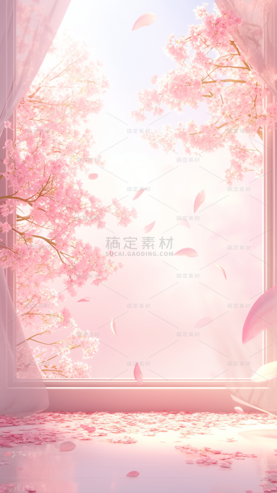 植物实景粉色浪漫感樱花展台场景背景图片素材