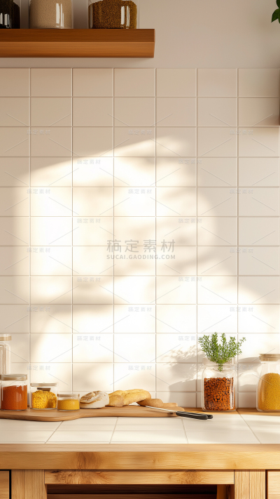 家居系列-写实特写厨房操作台+瓷砖墙面背景