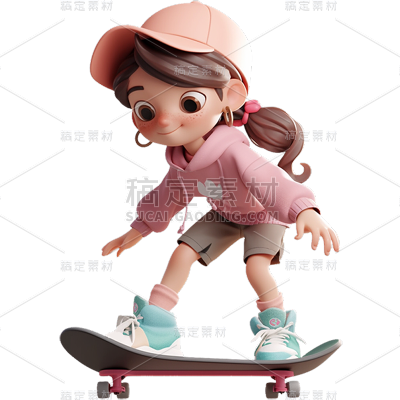 通用3D滑板女孩运动人物贴纸