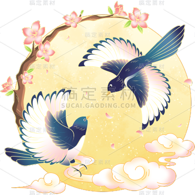 中国风鸟元素贴纸
