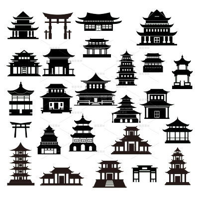 常规传统建筑单色矢量组合元素素材