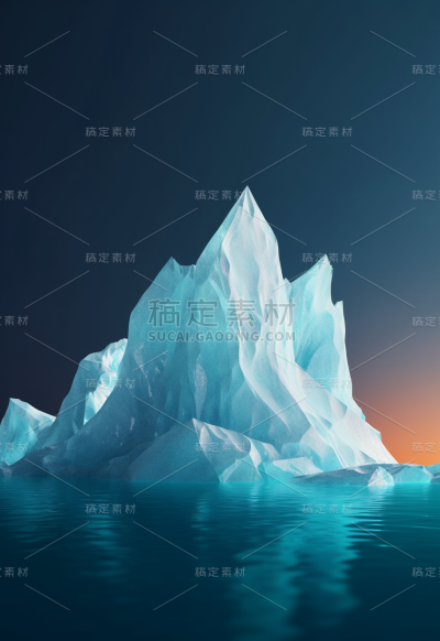 漂浮在水中的冰山，明亮的雕塑风格，清晰的平面设计，哑光绘画，特写，光线充足的构图，挪威的自然，大胆的色度