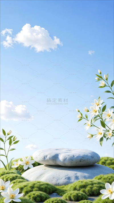 实景感蓝天茉莉花产品展台