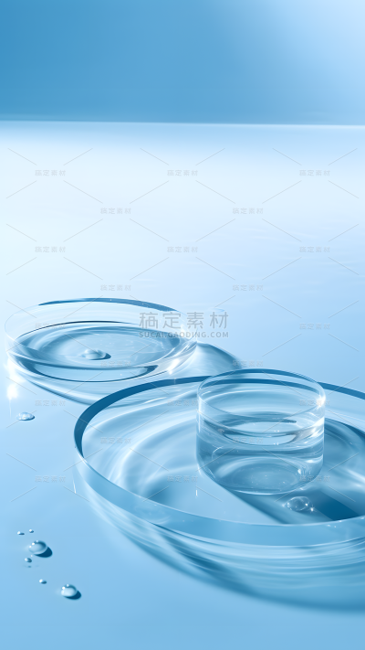 通用电商简约透明玻璃感蓝色水面展台场景背景