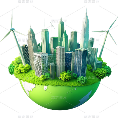 图标系列3D绿色地球城市