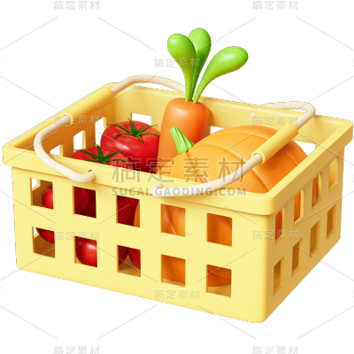 食品生鲜水果蔬菜果蔬果篮3d元素贴纸