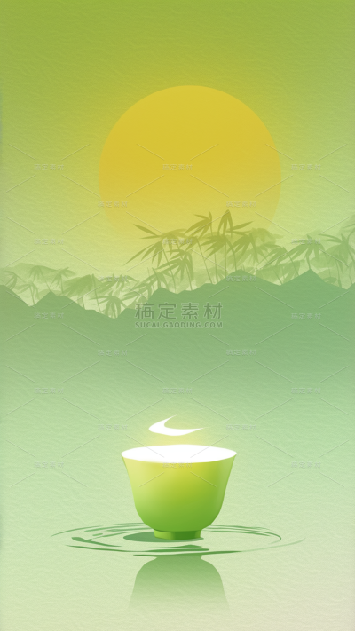 夏日中国风-扁平渐变山水背景图片
