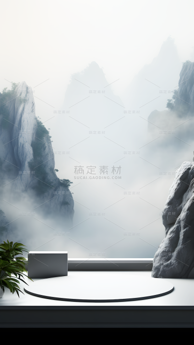 通用电商传统中国风中式自然山树场景背景