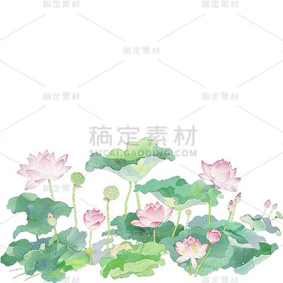 夏日通用元素绿色中国风水彩荷花荷叶池塘