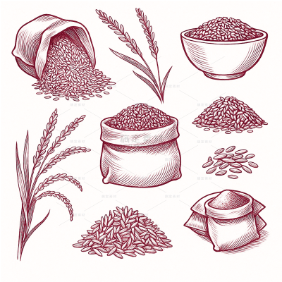 植物系列插画风肌理感大米水稻线稿（td）