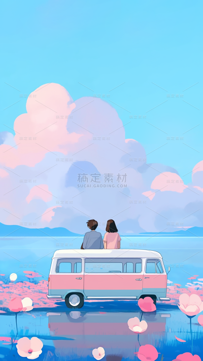 情人节动漫风3D立体C4D情侣约会背影场景背景图片素材