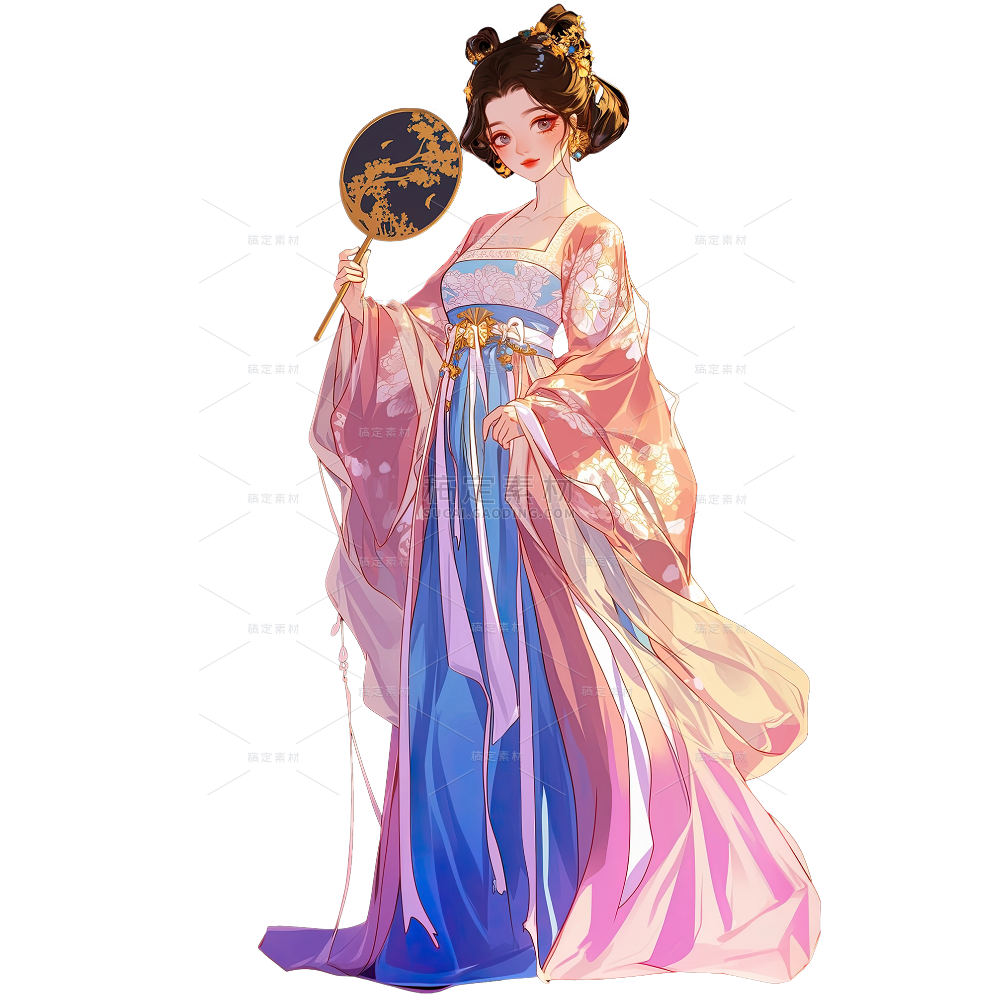 服饰系列插画风手绘描边穿唐装女性