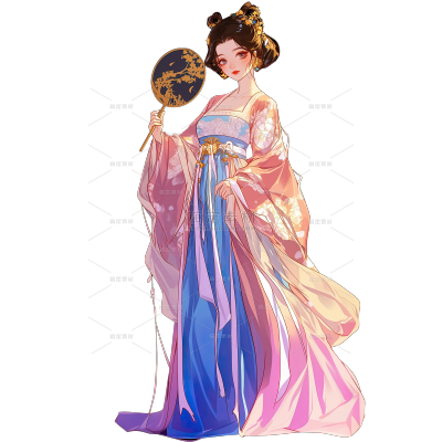 服饰系列插画风手绘描边穿唐装女性