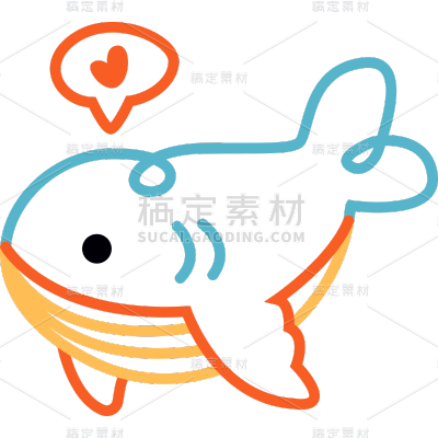 教育培训爆款可爱涂鸦鲸鱼动物头像贴纸AI