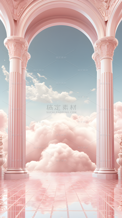 情人节白色情人节520浪漫感3D建筑拱门场景图片素材
