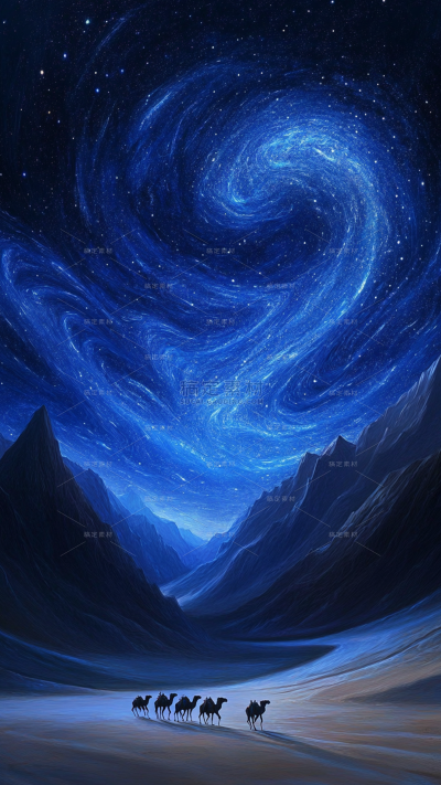 风光系列梦幻感银河星空沙漠骆驼背景