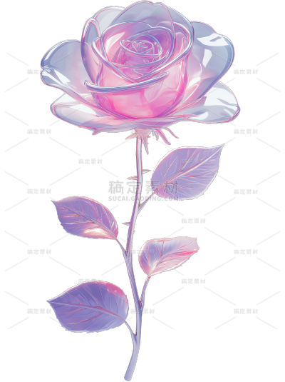 常规植物系列3D琉璃粉紫色渐变玫瑰花