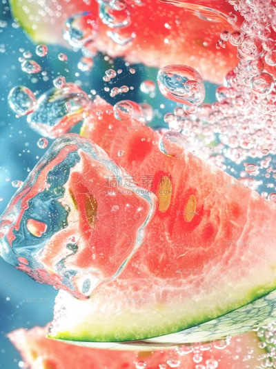 夏季果蔬实景西瓜气泡水背景素材