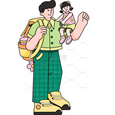 父亲节通用扁平粗描边人物元素