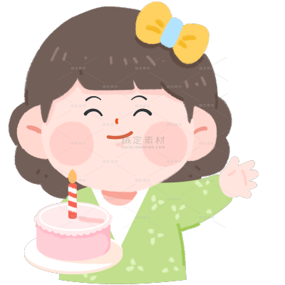 生日祝福女孩可爱无边扁平插画贴纸