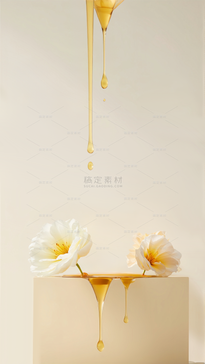 植物系列高级感山茶花精华滴落背景