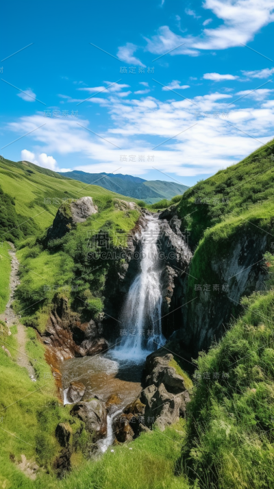 瀑布悬崖山川山脉风景