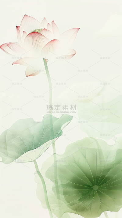 夏日中国风-荷花荷叶水墨晕染幻彩渐变图片背景