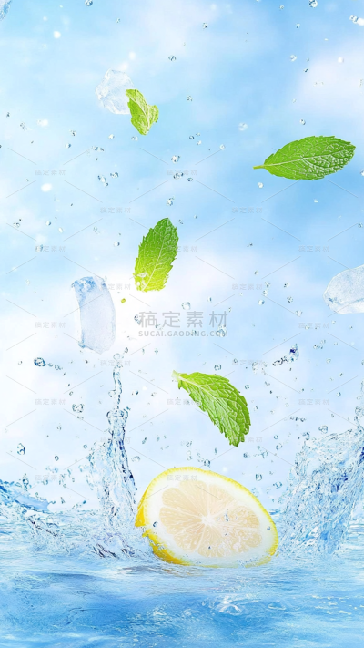 饮品系列写实水花冰块饮料背景